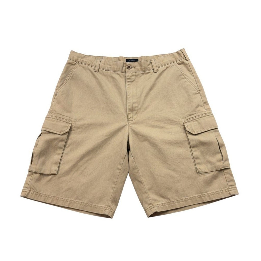 Lands End Mens Cargo Shorts 36 Tan Khaki 100% Cotton Twill Casual Utility Hiking